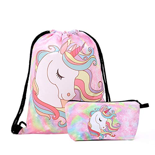 10 Paquete Lindo Unicornio Mochila con cordón/Maquillaje/PU Monedero Bolsos de Embrague/Collar de Cadena de aleación/Unicornios para el Cabello para niñas (Style 4)