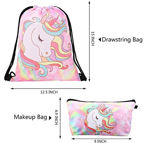 10 Paquete Lindo Unicornio Mochila con cordón/Maquillaje/PU Monedero Bolsos de Embrague/Collar de Cadena de aleación/Unicornios para el Cabello para niñas (Style 4)