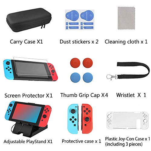 16 en 1 Kit de Accesorios para Nintendo Switch, Funda para Nintendo Switch, Funda Protectora de Silicona | Funda de Transparente | Protector de Pantalla | Tapas para Joystick | Soporte Ajustable