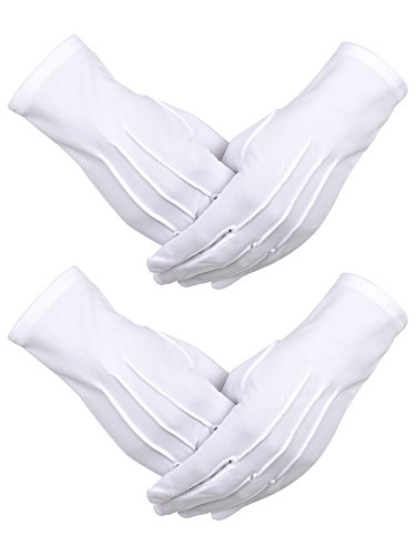 2 Pares de Guantes de Algodón de Nylon Blancos para Policía Tuxedo Formal Disfraz de Guardia de Honor