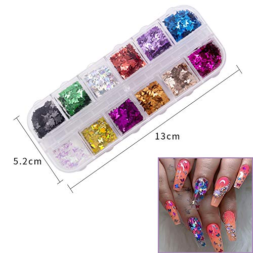 24 colores/set 3D Lentejuelas de uñas de mariposa, Kalolary Holográfica Butterfly Nail Lentejuelas Acrílico，para uñas, cabello, decoración de arte corporal