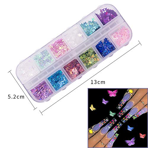 24 colores/set 3D Lentejuelas de uñas de mariposa, Kalolary Holográfica Butterfly Nail Lentejuelas Acrílico，para uñas, cabello, decoración de arte corporal