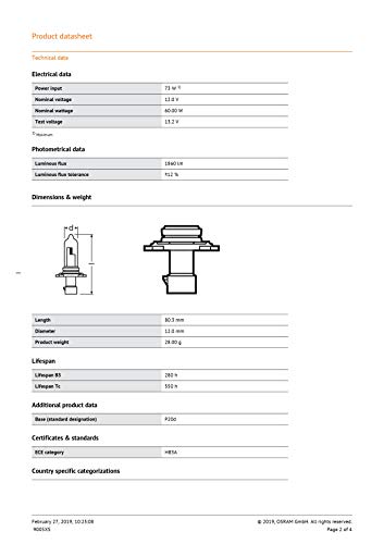 2x SYLVANIA OSRAM HB3A 9005XS P20d 12V 60W ORIGINAL LINE BOMBILLAS HALOGENAS HOMOLOGADAS