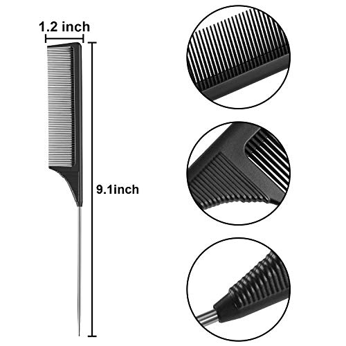 3 Piezas Peine de Carbono Negro con Diente de Metal, Peine de Peinar Atrás de Peluquería, Peine con Lift de Acero Inoxidable (Estilo B)