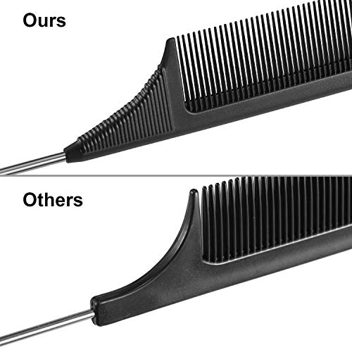 3 Piezas Peine de Carbono Negro con Diente de Metal, Peine de Peinar Atrás de Peluquería, Peine con Lift de Acero Inoxidable (Estilo B)