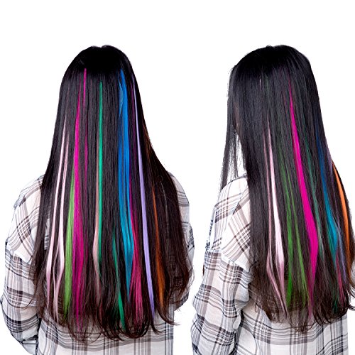 30 Piezas de Extensiones de Pelo con Clip Destacadas de Fiesta Coloridas, 21,6 Pulgadas de Largo, Extensiones de Cabello Sintético Resistente a Calor en Colores Múltiples (Estilo A)