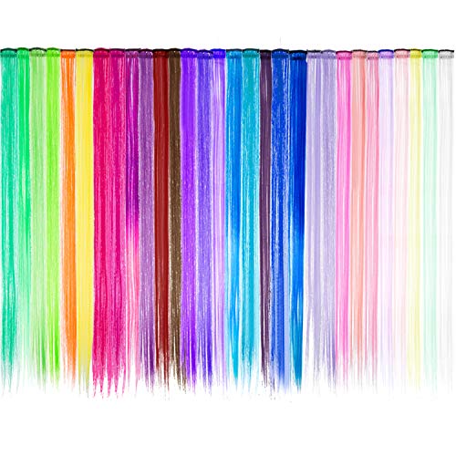 30 Piezas de Extensiones de Pelo con Clip Destacadas de Fiesta Coloridas, 21,6 Pulgadas de Largo, Extensiones de Cabello Sintético Resistente a Calor en Colores Múltiples (Estilo A)