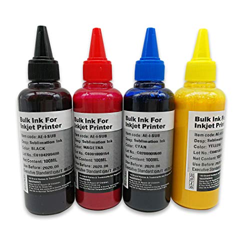 4x100ML Tinta de sublimación Compatible con 29XL 27XL 34XL 35XL 33XL 16XL 18XL T1816, Transferencia con Prensa de Calor en Tazas Placas Poliéster Camisas Estuches telefónicos Crafts keyrings etc.