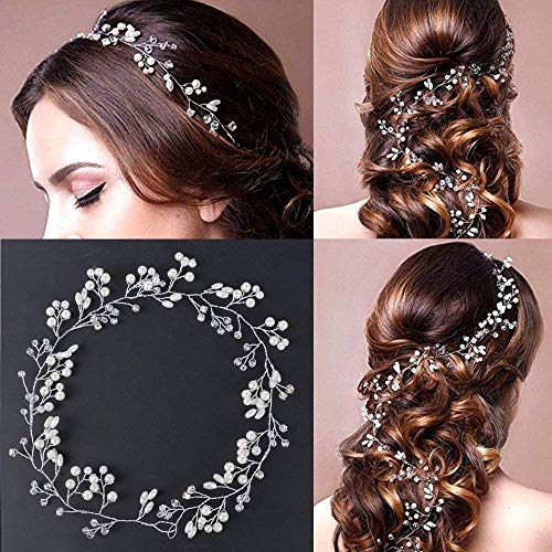 50cm Tocado Diadema para el Pelo de Novia Tiara Corona de Flores Mujer Adornos Accesorios para el Cabello para Boda Fiesta Velada