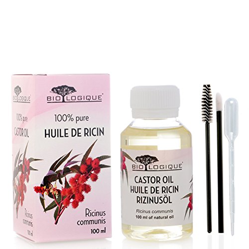 Aceite de ricino - Aceite pureza 100% prensado en frío - Estimula el crecimiento del cabello, las pestañas y las cejas, refuerza las uñas - con kit de aplicador de tratamiento - 100 ml