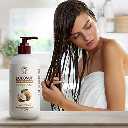 Acondicionador para Cabello de Coco 480 ml - con Aceite de Coco 100% Natural - para Todo Tipo de Cabello - Pelo Hidratado - Suave y Brillante - Sin Sulfato & Sin Parabenos - Ingredientes Naturales