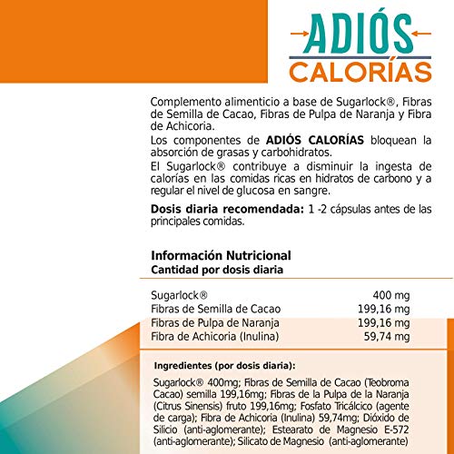 ADIÓS CALORÍAS Carb & Fat Blocker | Potente Bloqueador 2 en 1 de Carbohidratos y Grasas | Adelgazante Efectivo | Adelgaza con Menos Restricciones | El Bloqueador más Potente del Mercado | 60 Cápsulas