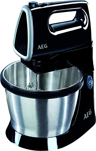 AEG SM3300 Batidora de Varillas Amasadora Serie 3 con Bol, Apta para Lavavajillas, 5 Velocidades, Función Turbo, Varillas Batidoras, Varillas Amasadoras, Aptos Lavavajillas, 450 W,3.5L,Negro