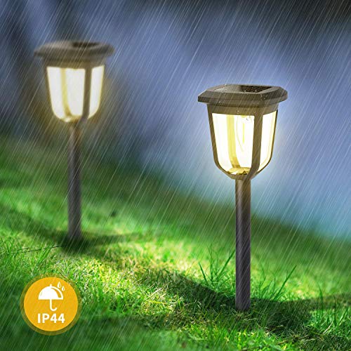 Aigostar Lámpara solar - Lámpara LED para exterior, resistente al agua, luces solares led exterior jardín, IP44. Recomendado para jardines o terrenos blandos donde colocarlo. 2 unidades. Negro.