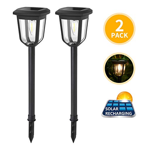 Aigostar Lámpara solar - Lámpara LED para exterior, resistente al agua, luces solares led exterior jardín, IP44. Recomendado para jardines o terrenos blandos donde colocarlo. 2 unidades. Negro.