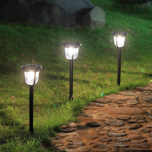 Aigostar Lámpara solar - Lámpara LED para exterior, resistente al agua, luces solares led exterior jardín, IP44. Recomendado para jardines o terrenos blandos donde colocarlo. 2 unidades. Negro.