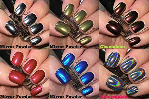 AIMEILI 6 colors Polvo Acrilico Para Uñas Colores Esmalte Uñas Efecto Espejo Arte de Uñas Cromo Pigmento Holográfica Manicura Decoración Chrome Laser Rainbow Camaleón Uñas Mirror Nail Glitter Powder