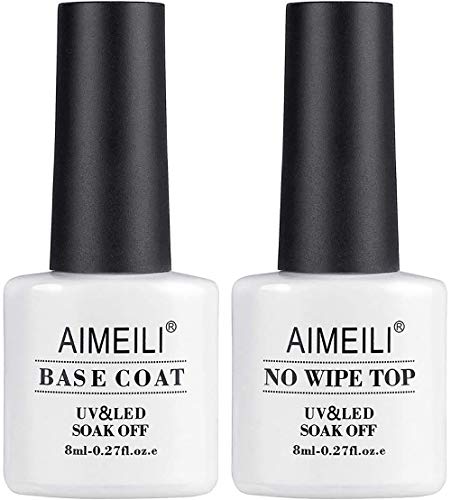 AIMEILI Base y Top Coat Semipermanente Esmalte Semipermanente UV LED Kit de Uñas Gel de Regalo Para Kit de Manicura Soak off Manicura y Pedicura - 2 x 8ml