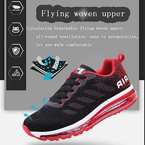 Air Zapatillas de Running para Hombre Mujer Zapatos para Correr y Asfalto Aire Libre y Deportes Calzado Unisexo Black Red 44