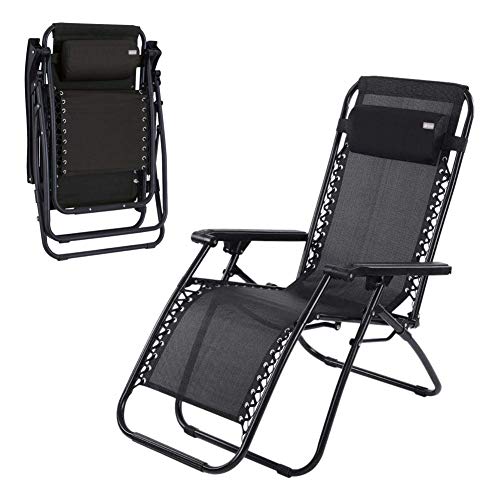 Aktive 62189 - Tumbona Gravedad Cero negra, reclinable y plegable Beach 65x178x110 cm