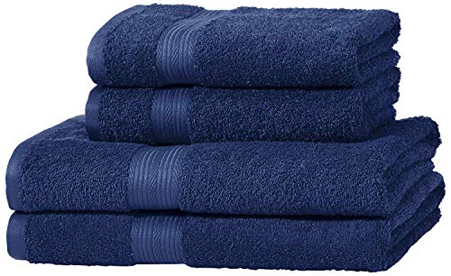 AmazonBasics - Juego de toallas (2 toallas de baño y 2 toallas de manos), 100% algodón 500 g / m², Azul (Royal Blue)