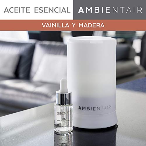 Ambientair. Aceite perfumado hidrosoluble 15ml. Aceite hidrosoluble Vainilla y Madera para humidificador de ultrasonidos. Perfume de Vainilla y Madera para ambientador de vapor de agua. Aceite perfumado sin alcohol.