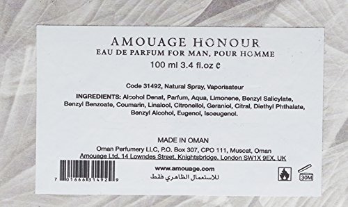 Amouage Honour eau de parfum Hombres 100 ml - Eau de parfum (Hombres, 100 ml, Pimienta negra, Pimienta rosa, Elemi, Geranio, Nuez moscada, Cedar (scent), Incienso u Olíbano, Musk o almizcle, Pachuli, Haba tonka, Vetiver, Aerosol)