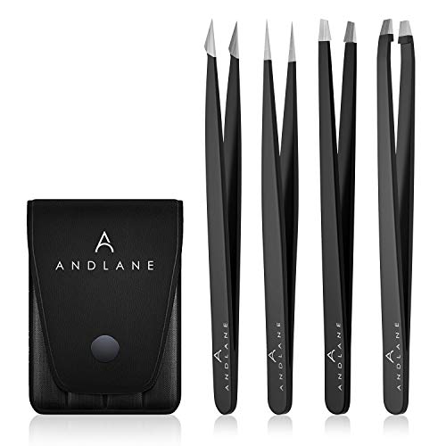 Andlane Pinzas Depilar Profesionales - Pinzas Cejas de Acero Inoxidable de 4 Piezas para Hombres y Mujeres, Ideal Para Depilación Facial, Modelado de Cejas, Astillas en la Piel y Uñas Encarnadas