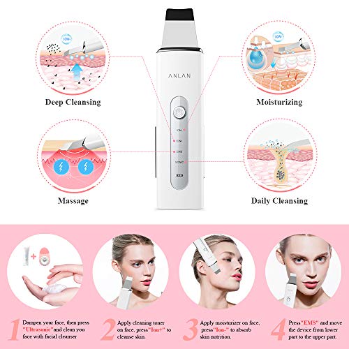 ANLAN Peeling Ultrasónico Facial Skin Scrubber con USB Recargable para Limpieza Facial, Cuidado Facial y Exfoliación Facial