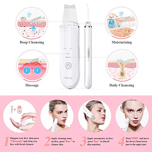 ANLAN Peeling Ultrasónico Facial Skin Scrubber Exfoliación Facial Ultrasónica Limpiador de Poros para Limpieza Facial y Cuidado Facial