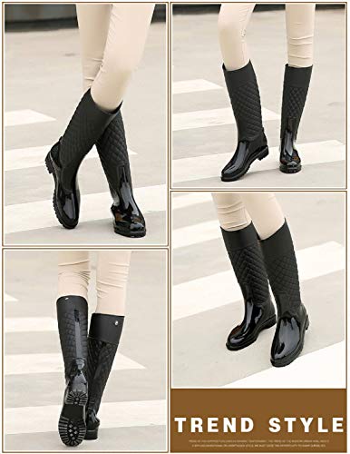 AONEGOLD Botas de Agua Mujer Botas de Lluvia Impermeable Altas Bota de Goma Wellington Boots Otoño e Invierno(Negro,40 EU)