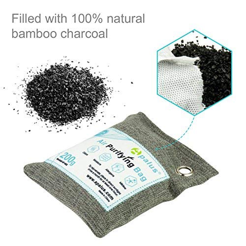 Apalus ® Bolsa de Carbón Activo De Bambú, Deshumidificador Y Purificador De Aire. Ambientador Natural Eficaz y Desodorante para Eliminar los Olores De Armario, Cocina, Zona de Mascotas, (200G)