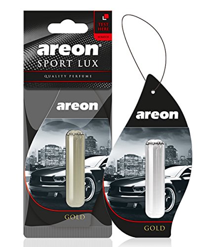 AREON Liquido Ambientador Coche Oro Perfume Casa Olor Mini Colgar Colgante Negro Retrovisor Oficina 3D 5ml (Gold Pack de 1)