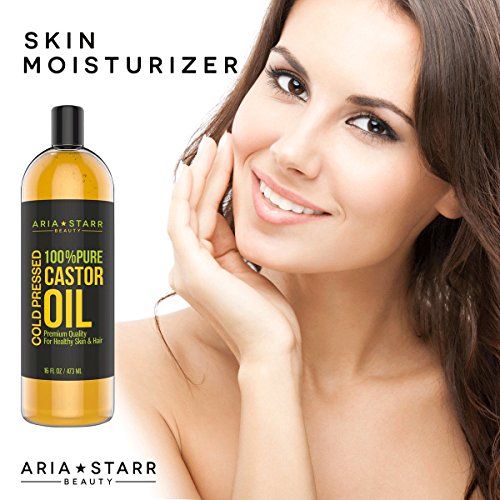 Aria Starr Castor Oil Cold Pressed - 16 FL OZ - BEST 100% Pure Hair Oil For Hair Growth, Face, Skin Moisturizer, Scalp, Thicker Eyebrows And Eyelashes by AriaStarrBeauty