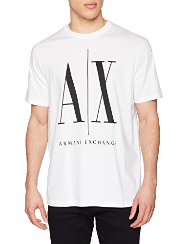 Armani Exchange Icon T Camiseta, Blanco (White W/Black Print 5100), Large para Hombre