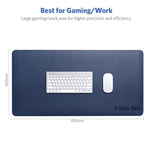 AtailorBird Alfombrilla Ratón Ordenador Grande Alfombrilla Escritorio 800x400x2mm Antideslizante e Impermeable Cuero PU Ideal para Portátil, Teclado, Gaming Hogar y Oficina, Doble Cara (Azul-Amarillo)