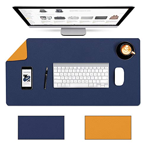 AtailorBird Alfombrilla Ratón Ordenador Grande Alfombrilla Escritorio 800x400x2mm Antideslizante e Impermeable Cuero PU Ideal para Portátil, Teclado, Gaming Hogar y Oficina, Doble Cara (Azul-Amarillo)