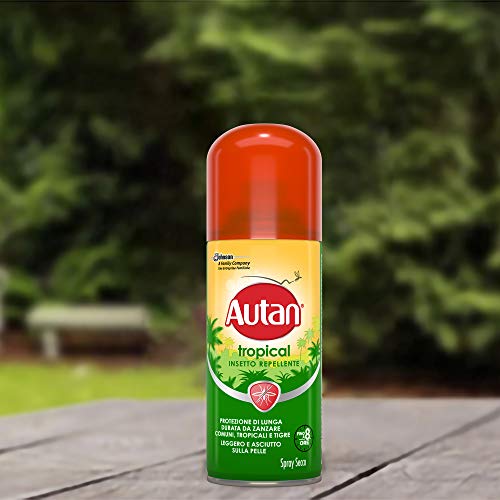 Autan - Tropical spray seco, repelente de mosquitos (comunes, tropicales y tigre) e insectos, 100 ml.