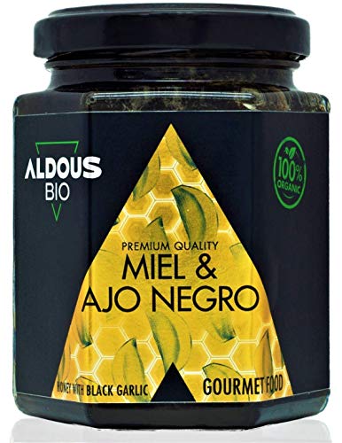 Auténtica Miel Ecológica con Ajo Negro ecológico | Producto Gourmet de Calidad Premium | 100% Natural y Artesanal | Sin Azúcar Añadido | Producida en España | Certificación ecológica oficial | 240g