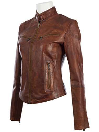 Aviatrix Cuero Real Corta Chaqueta De Motociclista Cabida De Las Mujeres (CRD9)