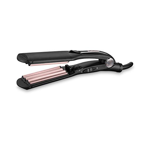 BaByliss 2165CE Plancha de crimpar para crear volumen y textura, placas de cerámica con turmalina de 35 mm, 10 temperaturas de 120° a 210°, calentamiento instantáneo, punta de agarre frío