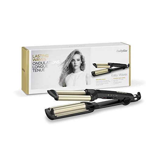 BaByliss C260E Plancha de pelo para ondas, revestimiento de cerámica y titanio, hasta 200º C, color negro