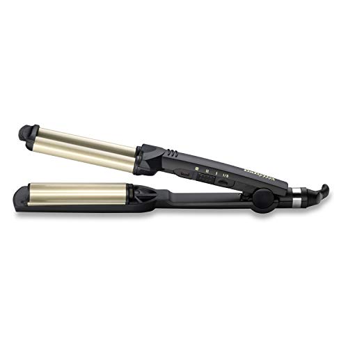 BaByliss C260E Plancha de pelo para ondas, revestimiento de cerámica y titanio, hasta 200º C, color negro