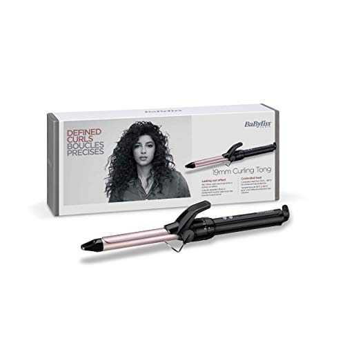 BaByliss C319E Tenacilla de pelo de 19 mm, 10 ajustes de temperatura, moldeador de pelo, cable profesional giratorio, recubrimiento Sublim Touch con punta fría de agarre