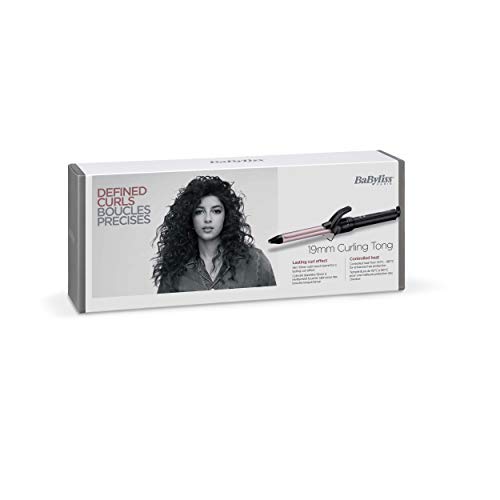 BaByliss C319E Tenacilla de pelo de 19 mm, 10 ajustes de temperatura, moldeador de pelo, cable profesional giratorio, recubrimiento Sublim Touch con punta fría de agarre