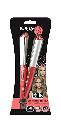 BaByliss H110E - Plancha rizadora de viaje, alisa y ondula, hasta 180°C, voltaje universal 120/240 V, color rojo