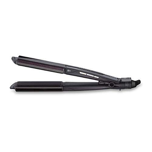 BaByliss ST330E Plancha de pelo, función I-curl para rizar, placas flotantes diamond eramic, 6 temperaturas de 140º a 235º, color negro