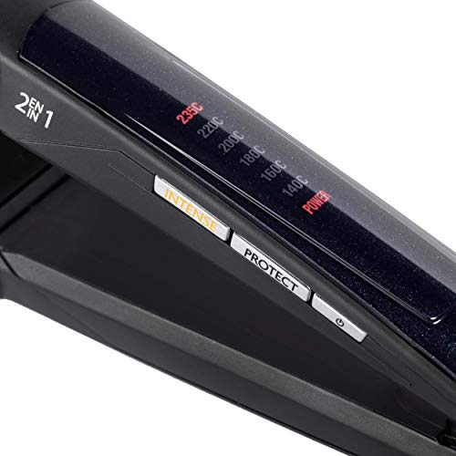 BaByliss ST330E Plancha de pelo, función I-curl para rizar, placas flotantes diamond eramic, 6 temperaturas de 140º a 235º, color negro