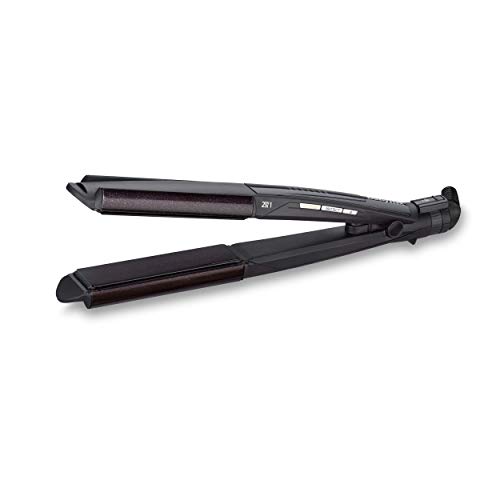 BaByliss ST330E Plancha de pelo, función I-curl para rizar, placas flotantes diamond eramic, 6 temperaturas de 140º a 235º, color negro