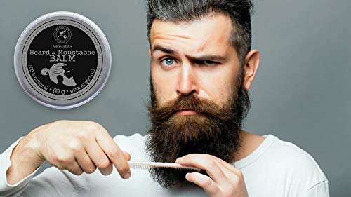 Bálsamo Barba 60g con Natural Aceite de Almendras - Argan - Jojoba - Cacao - Sándalo - Bergamota - Beneficios para la Barba y Bigote - Cuidado de la Piel - Beard Oils